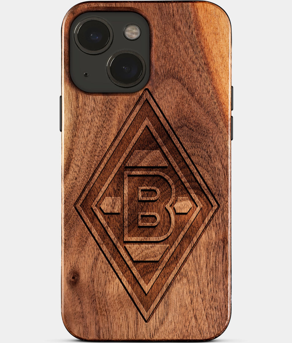 Eco-friendly Borussia Monchengladbach iPhone 15 Case - Carved Wood Custom Borussia Monchengladbach Gift For Him - Monogrammed Personalized iPhone 15 Cover By Aldergrove & Oak