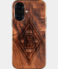 Eco-friendly Borussia Monchengladbach iPhone 16 Case - Carved Wood Custom Borussia Monchengladbach Gift For Him - Monogrammed Personalized iPhone 16 Cover By Aldergrove & Oak