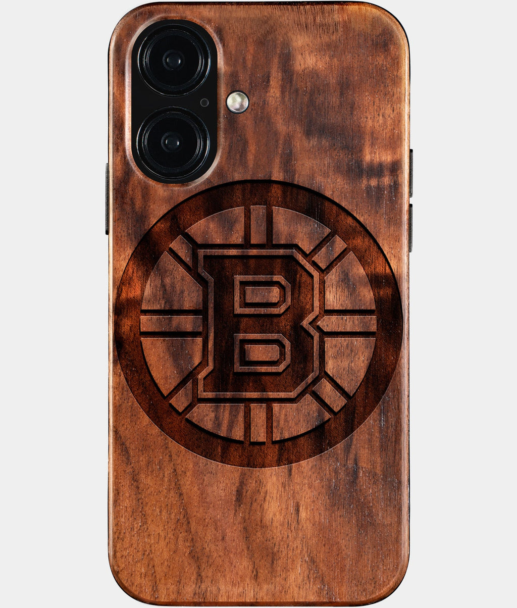Eco-friendly Boston Bruins iPhone 16 Case - Carved Wood Custom Boston Bruins Gift For Him - Monogrammed Personalized iPhone 16 Cover By Aldergrove & Oak