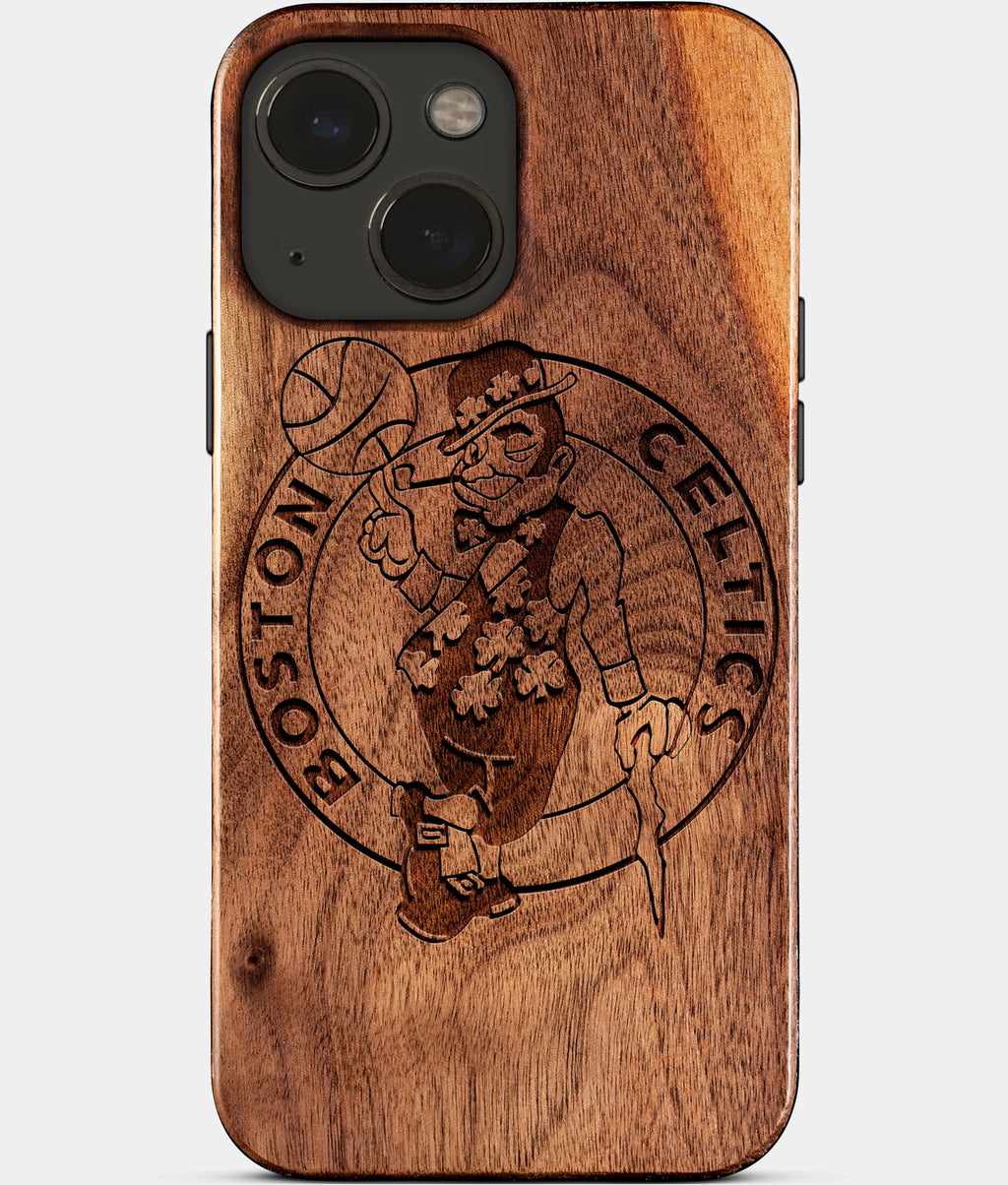 Eco-friendly Boston Celtics iPhone 15 Case - Carved Wood Custom Boston Celtics Gift For Him - Monogrammed Personalized iPhone 15 Cover By Aldergrove & Oak