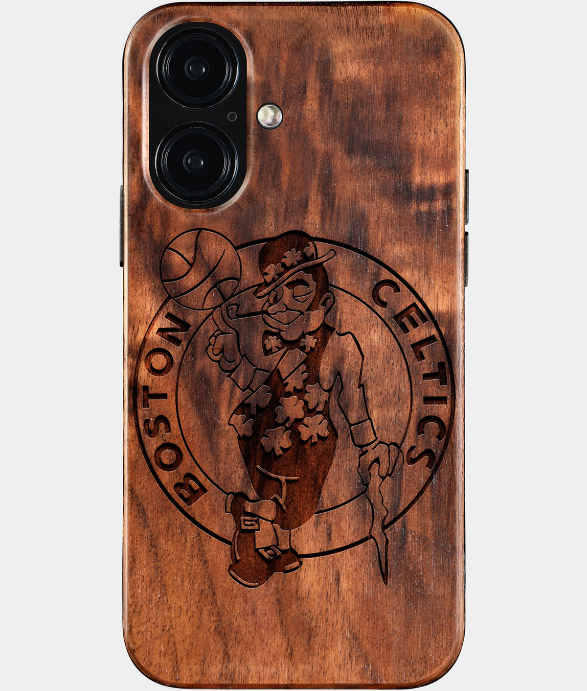 Eco-friendly Boston Celtics iPhone 16 Case - Carved Wood Custom Boston Celtics Gift For Him - Monogrammed Personalized iPhone 16 Cover By Aldergrove & Oak