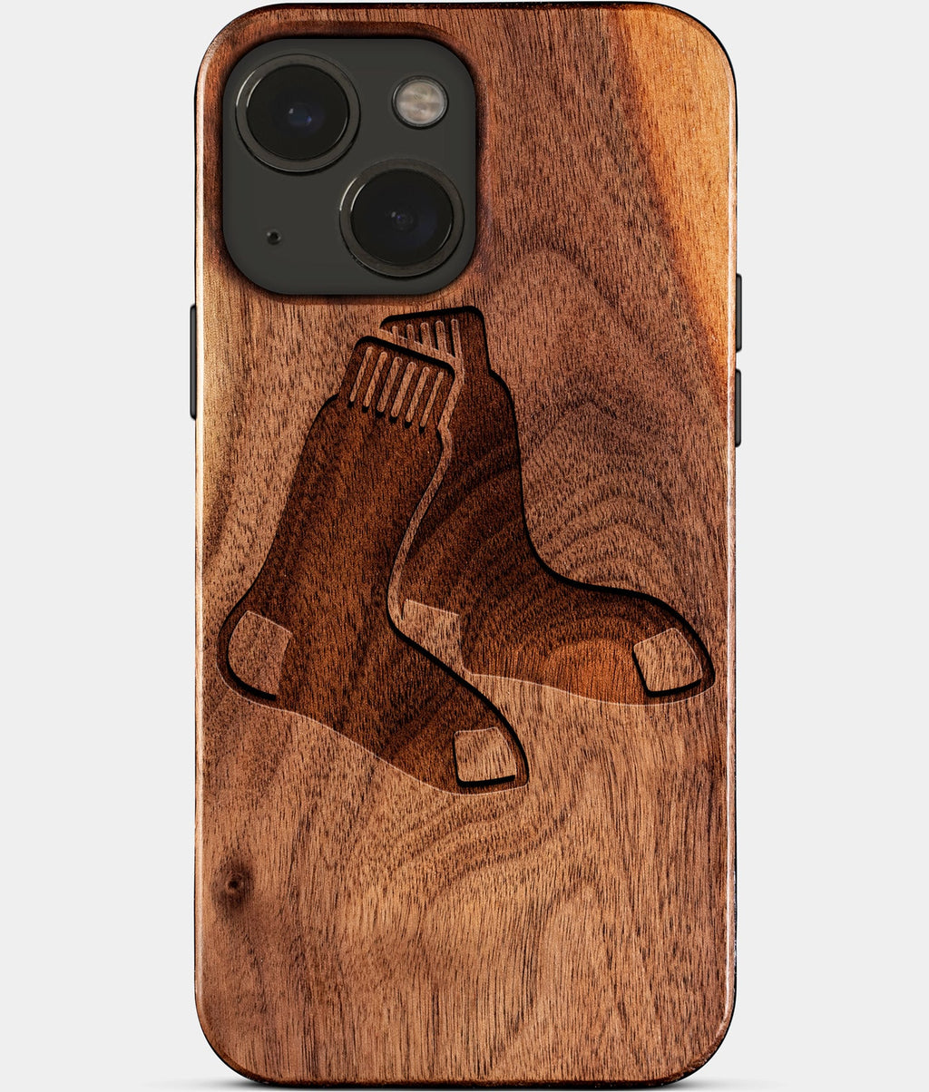 Eco-friendly Boston Red Sox iPhone 15 Case - Carved Wood Custom Boston Red Sox Gift For Him - Monogrammed Personalized iPhone 15 Cover By Aldergrove & Oak