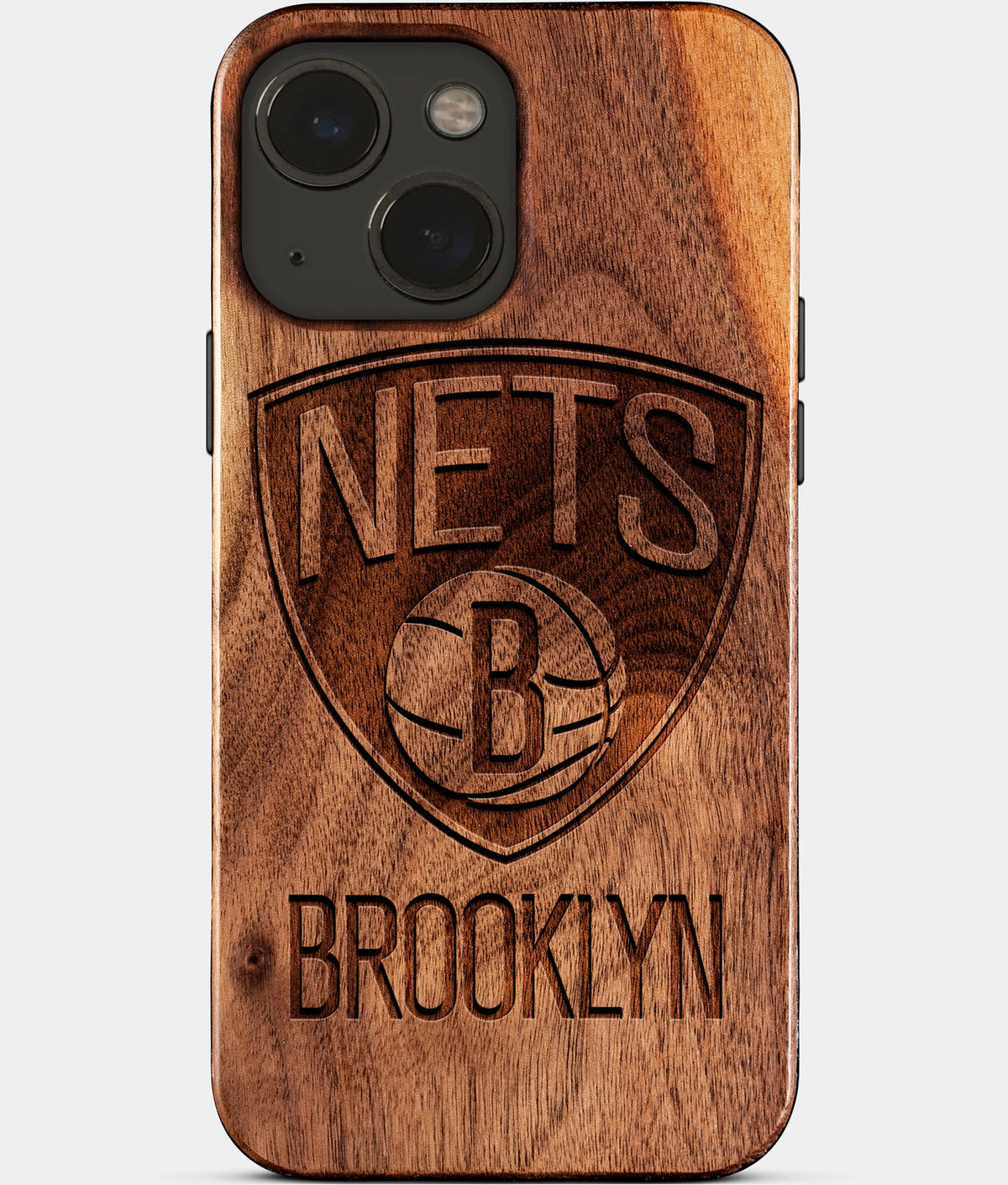 Eco-friendly Brooklyn Nets iPhone 15 Case - Carved Wood Custom Brooklyn Nets Gift For Him - Monogrammed Personalized iPhone 15 Cover By Aldergrove & Oak