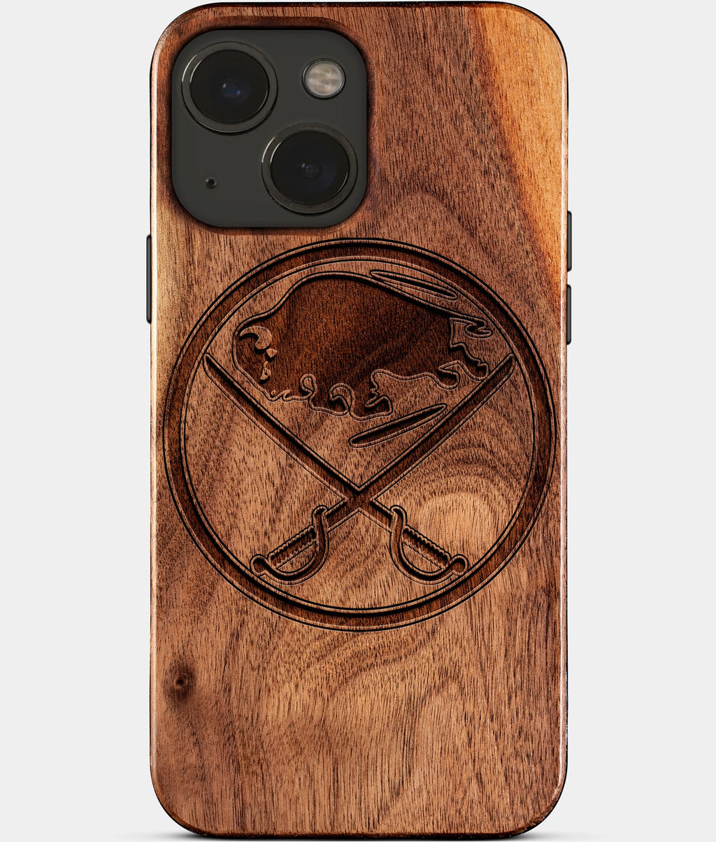 Eco-friendly Buffalo Sabres iPhone 15 Case - Carved Wood Custom Buffalo Sabres Gift For Him - Monogrammed Personalized iPhone 15 Cover By Aldergrove & Oak