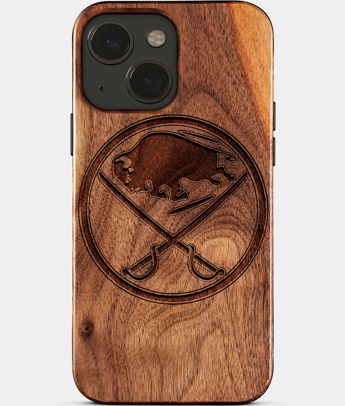 Eco-friendly Buffalo Sabres iPhone 15 Case - Carved Wood Custom Buffalo Sabres Gift For Him - Monogrammed Personalized iPhone 15 Cover By Aldergrove & Oak
