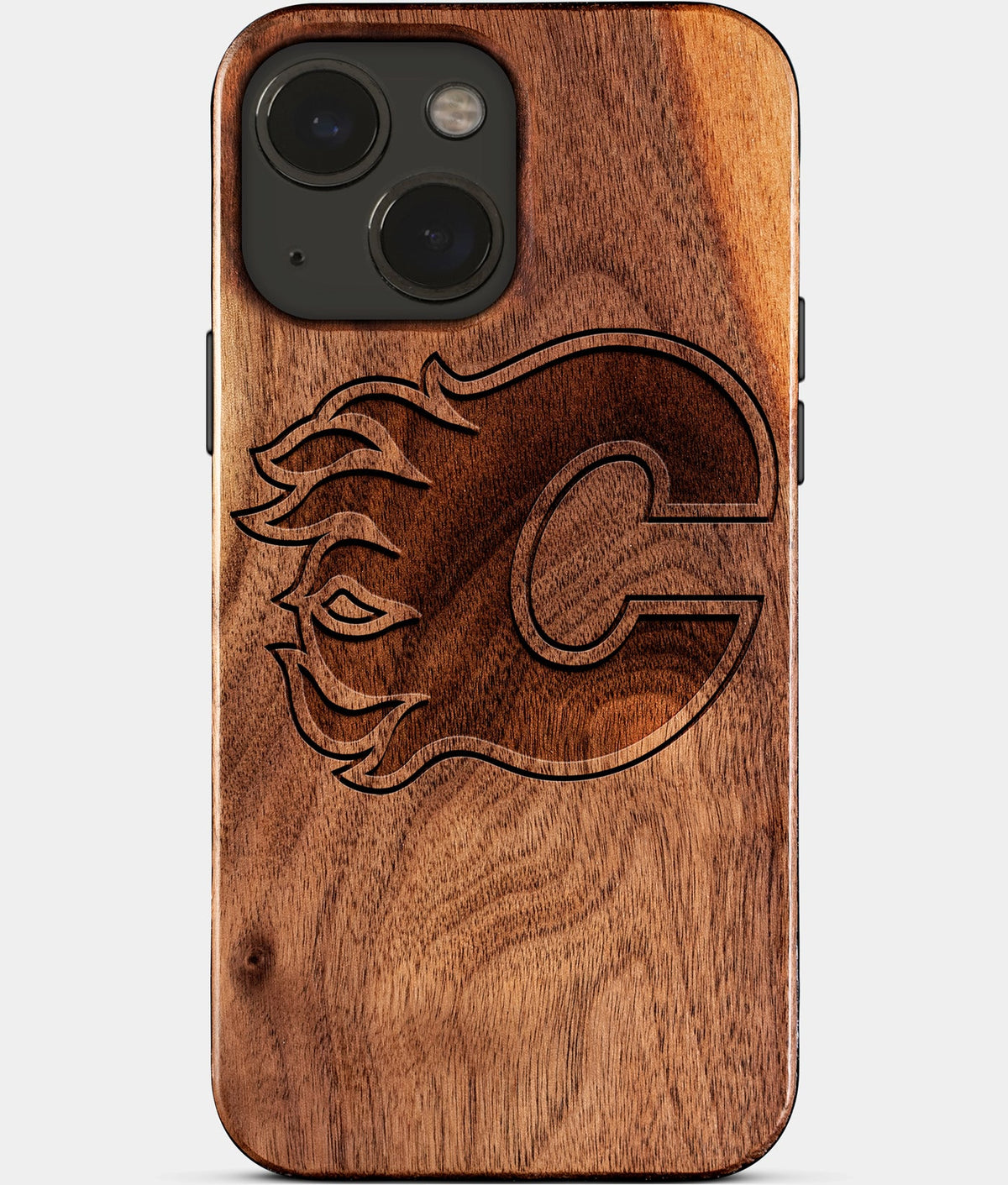 Eco-friendly Calgary Flames iPhone 15 Case - Carved Wood Custom Calgary Flames Gift For Him - Monogrammed Personalized iPhone 15 Cover By Aldergrove & Oak