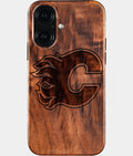 Eco-friendly Calgary Flames iPhone 16 Case - Carved Wood Custom Calgary Flames Gift For Him - Monogrammed Personalized iPhone 16 Cover By Aldergrove & Oak