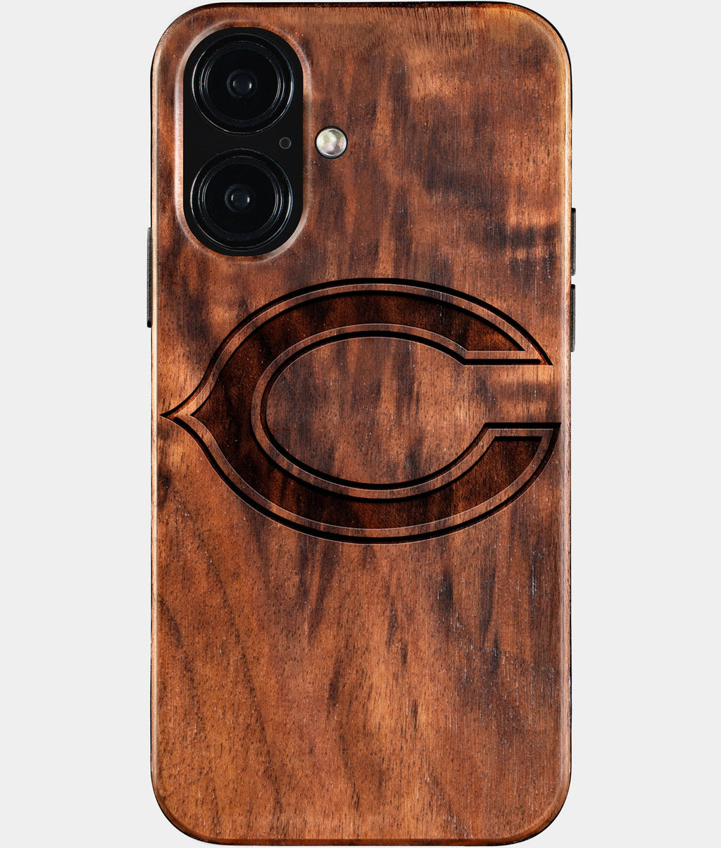 Eco-friendly Chicago Bears iPhone 16 Case - Carved Wood Custom Chicago Bears Gift For Him - Monogrammed Personalized iPhone 16 Cover By Aldergrove & Oak
