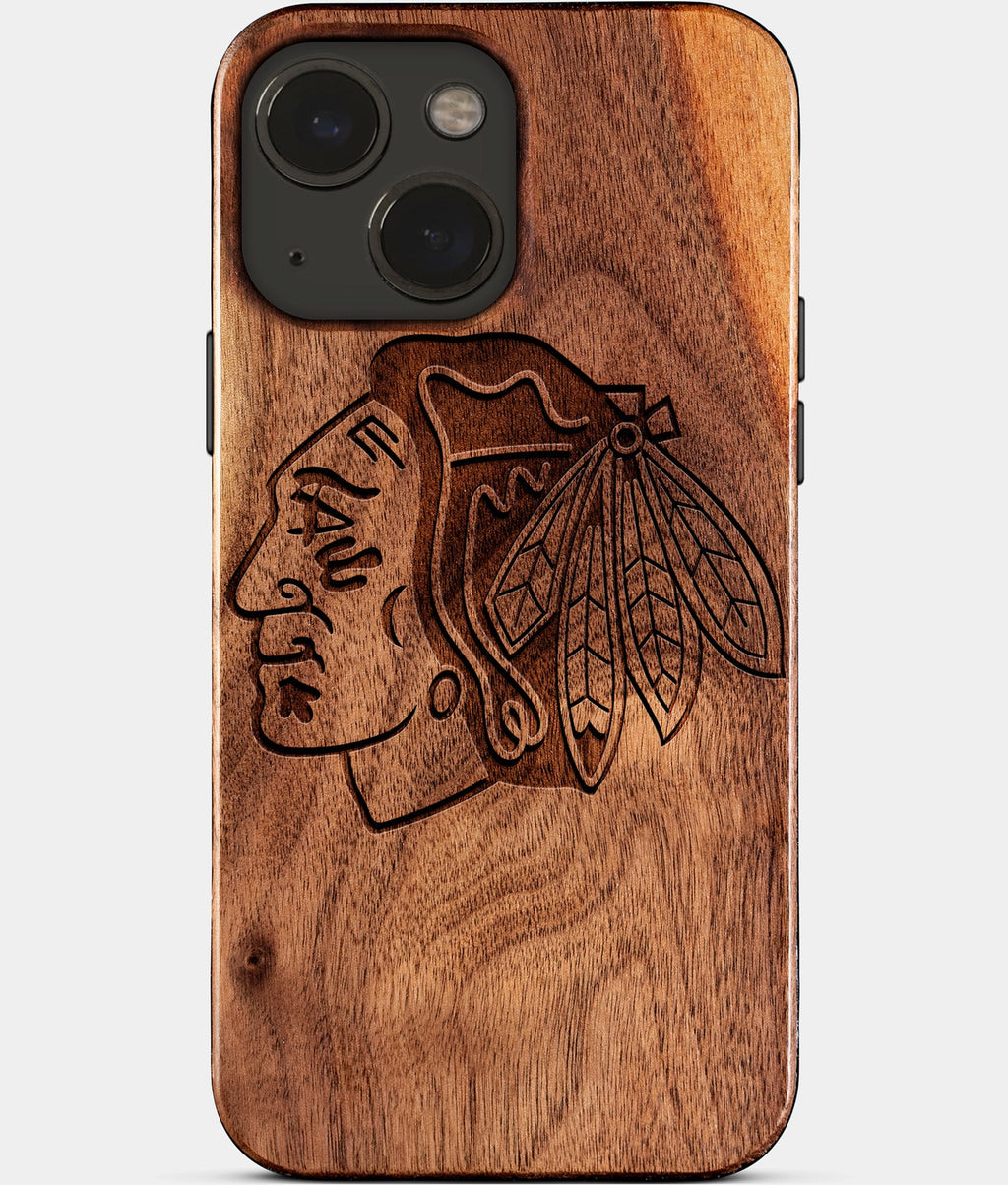 Eco-friendly Chicago Blackhawks iPhone 15 Case - Carved Wood Custom Chicago Blackhawks Gift For Him - Monogrammed Personalized iPhone 15 Cover By Aldergrove & Oak