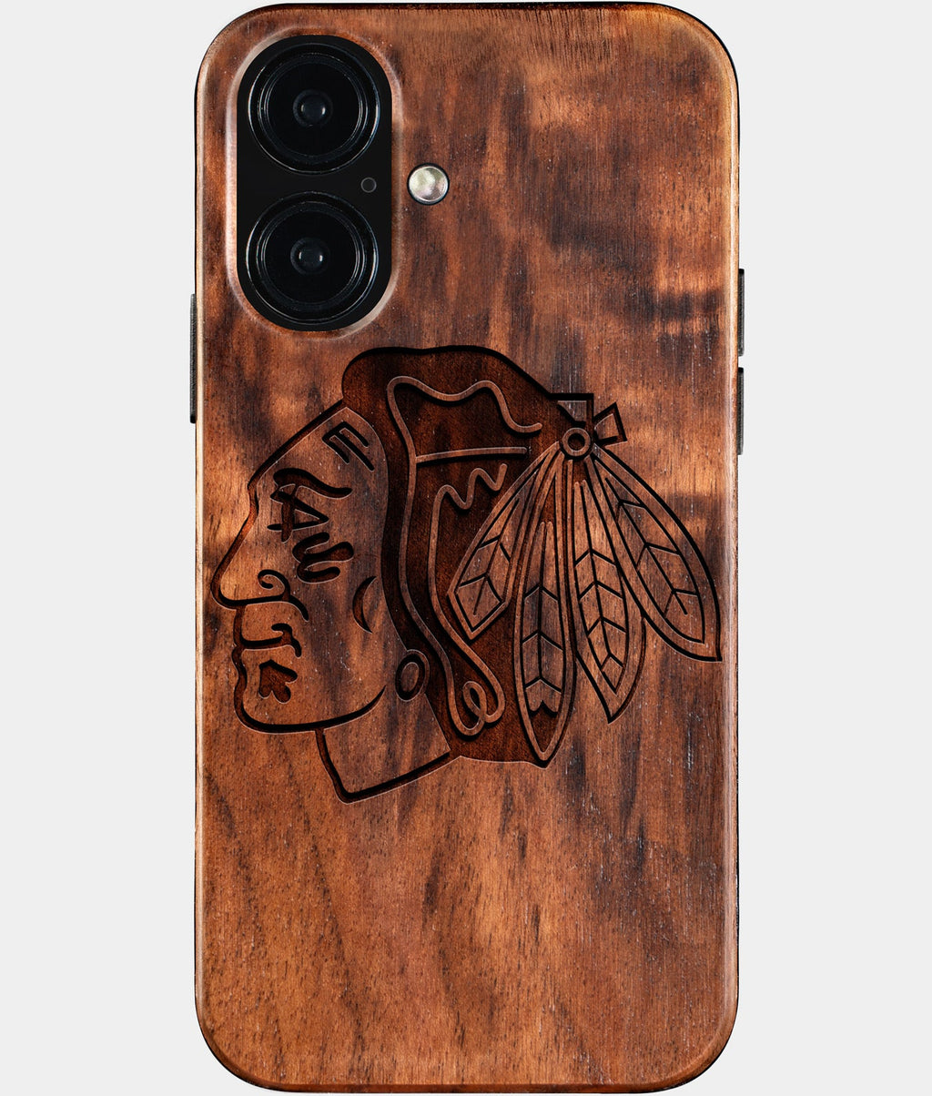 Eco-friendly Chicago Blackhawks iPhone 16 Case - Carved Wood Custom Chicago Blackhawks Gift For Him - Monogrammed Personalized iPhone 16 Cover By Aldergrove & Oak