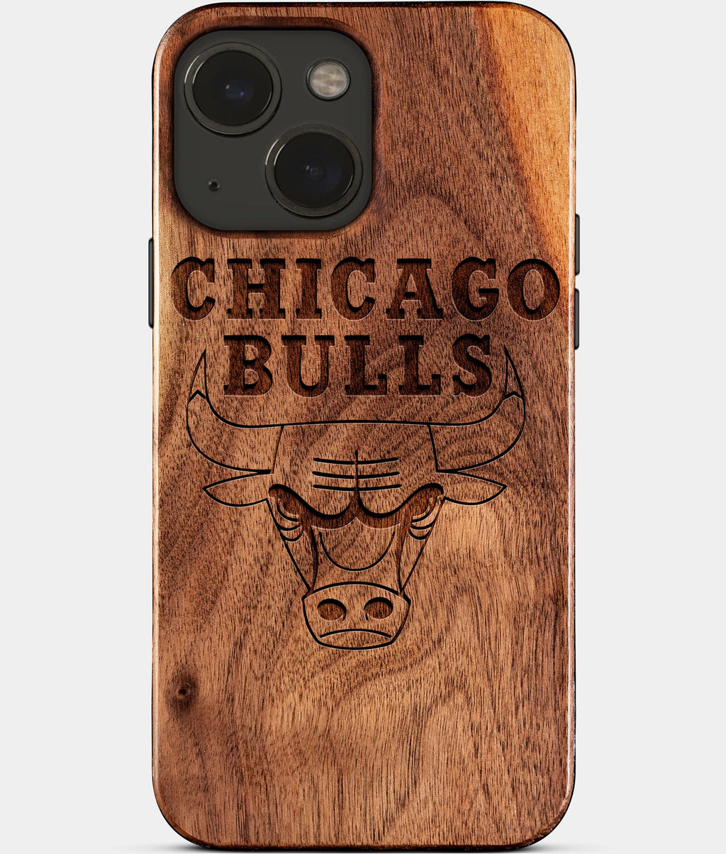 Eco-friendly Chicago Bulls iPhone 15 Case - Carved Wood Custom Chicago Bulls Gift For Him - Monogrammed Personalized iPhone 15 Cover By Aldergrove & Oak
