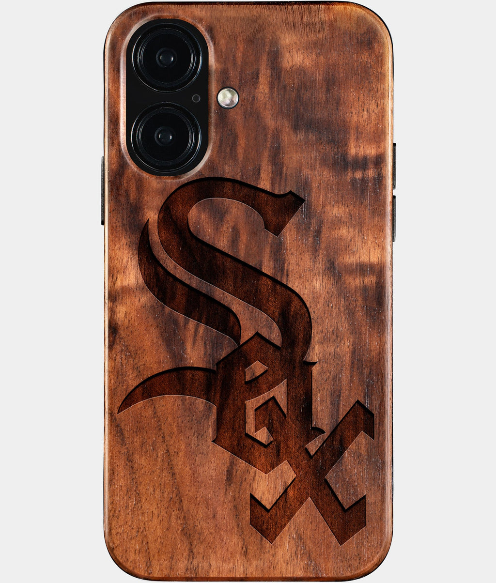 Eco-friendly Chicago White Sox iPhone 16 Case - Carved Wood Custom Chicago White Sox Gift For Him - Monogrammed Personalized iPhone 16 Cover By Aldergrove & Oak