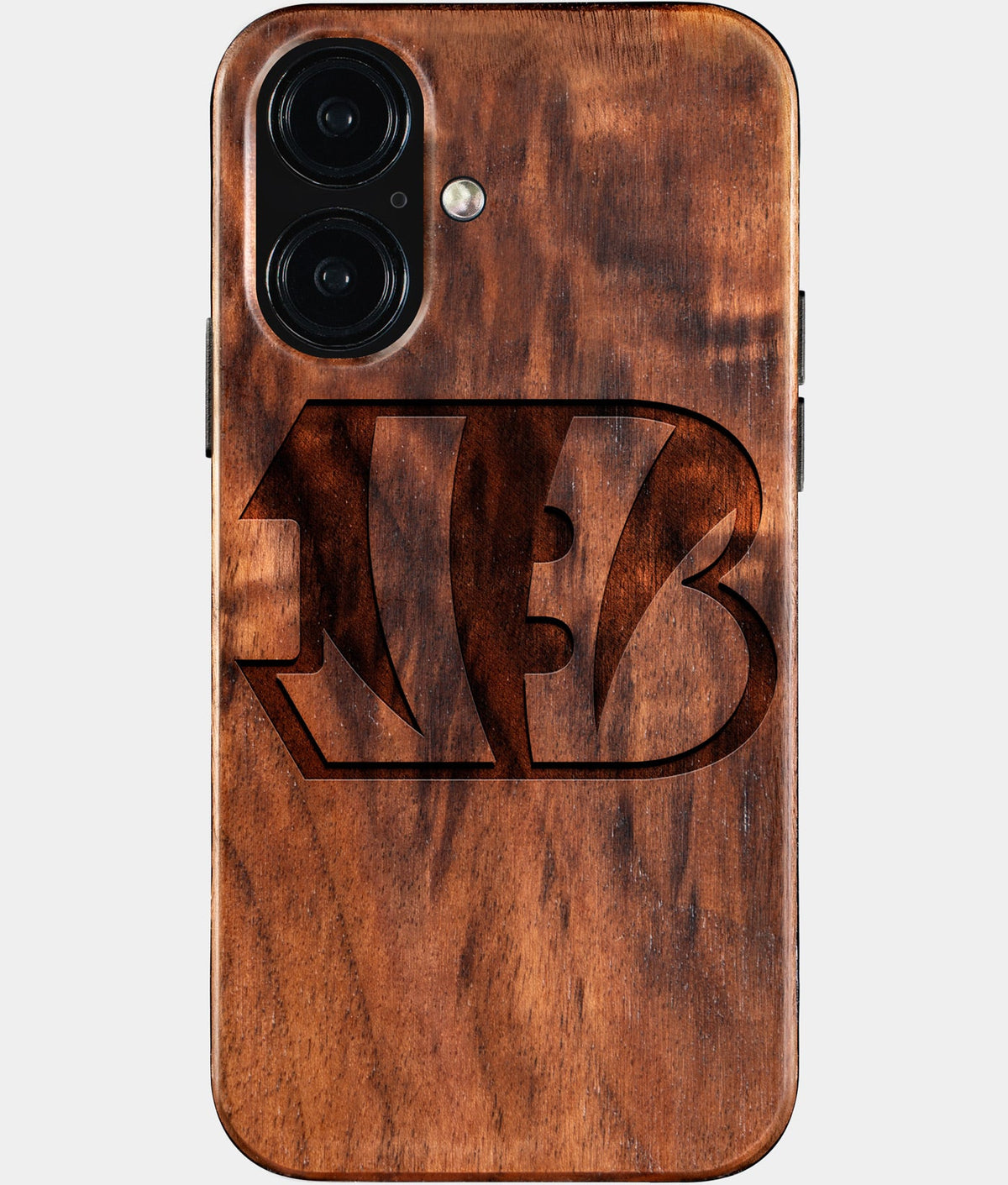 Eco-friendly Cincinnati Bengals iPhone 16 Case - Carved Wood Custom Cincinnati Bengals Gift For Him - Monogrammed Personalized iPhone 16 Cover By Aldergrove & Oak