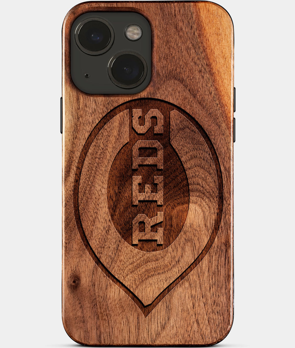 Eco-friendly Cincinnati Reds iPhone 15 Case - Carved Wood Custom Cincinnati Reds Gift For Him - Monogrammed Personalized iPhone 15 Cover By Aldergrove & Oak