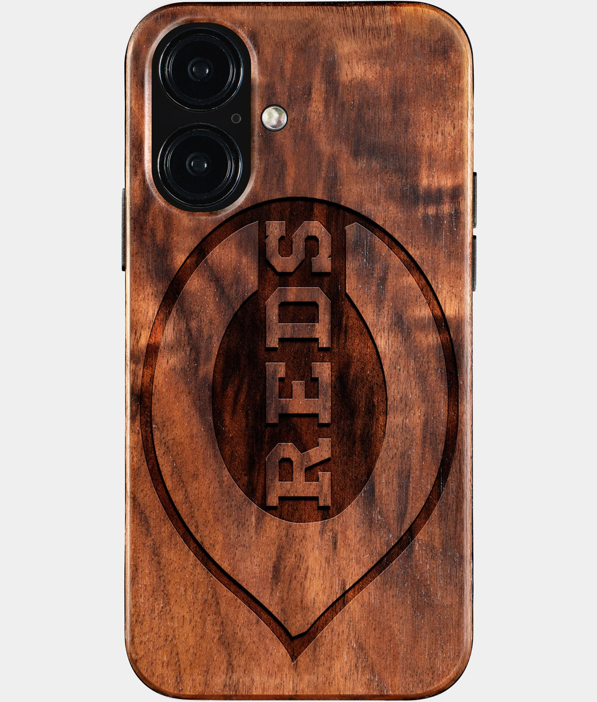 Eco-friendly Cincinnati Reds iPhone 16 Case - Carved Wood Custom Cincinnati Reds Gift For Him - Monogrammed Personalized iPhone 16 Cover By Aldergrove & Oak