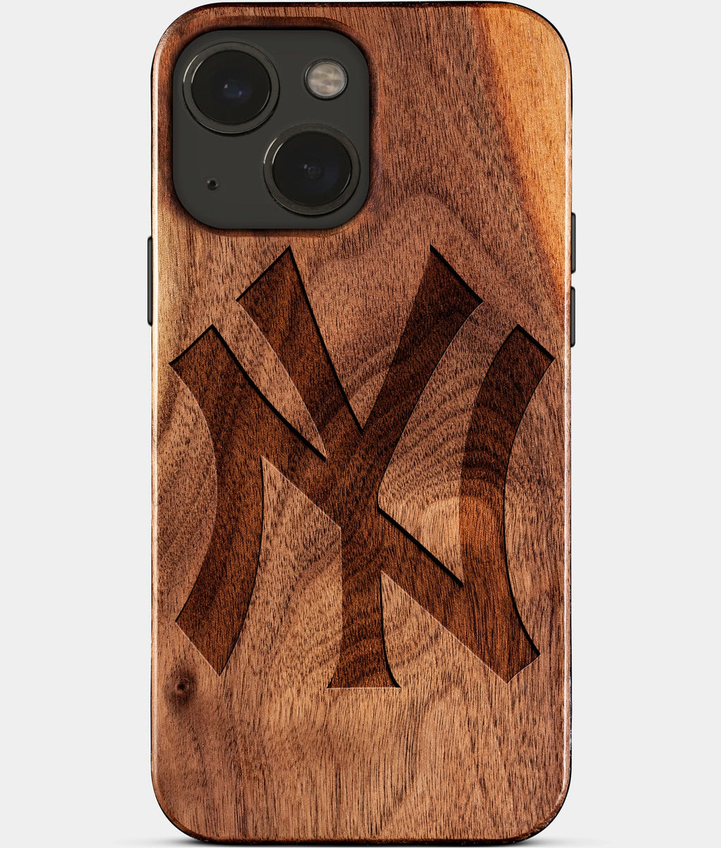 Eco-friendly Classic New York Yankees iPhone 15 Case - Carved Wood Custom New York Yankees Gift For Him - Monogrammed Personalized iPhone 15 Cover By Aldergrove & Oak