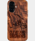 Eco-friendly Cleveland Browns iPhone 16 Case - Carved Wood Custom Cleveland Browns Gift For Him - Monogrammed Personalized iPhone 16 Cover By Aldergrove & Oak