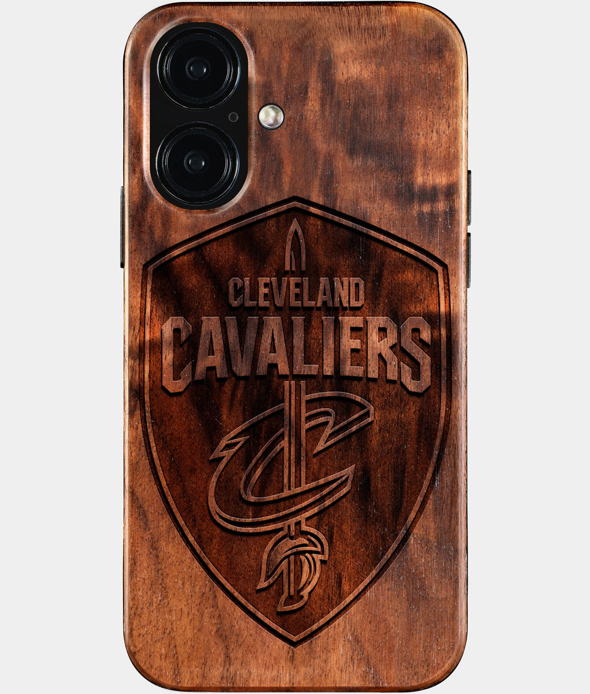 Eco-friendly Cleveland Cavaliers iPhone 16 Case - Carved Wood Custom Cleveland Cavaliers Gift For Him - Monogrammed Personalized iPhone 16 Cover By Aldergrove & Oak