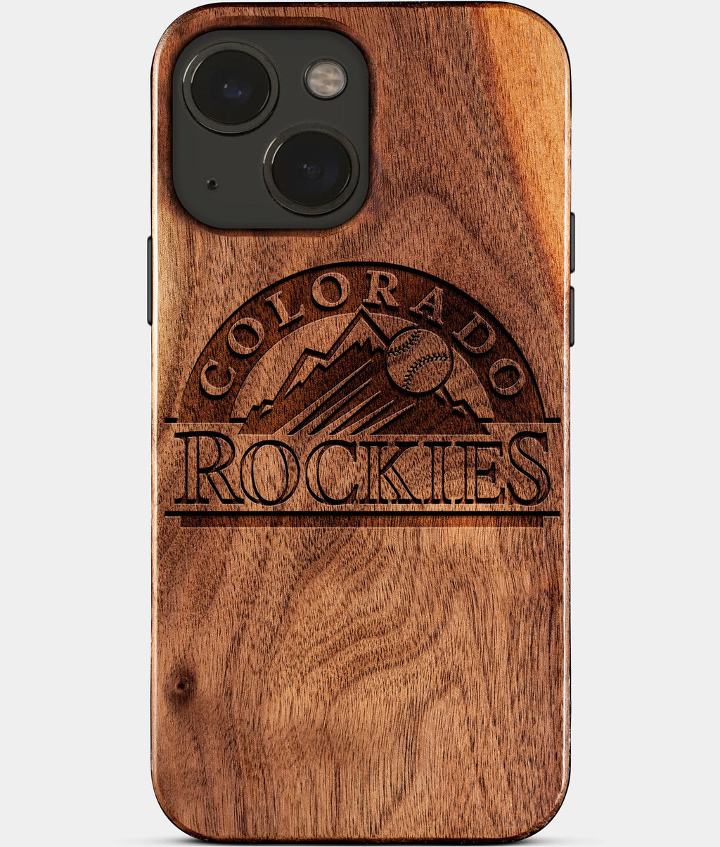 Eco-friendly Colorado Rockies iPhone 15 Case - Carved Wood Custom Colorado Rockies Gift For Him - Monogrammed Personalized iPhone 15 Cover By Aldergrove & Oak