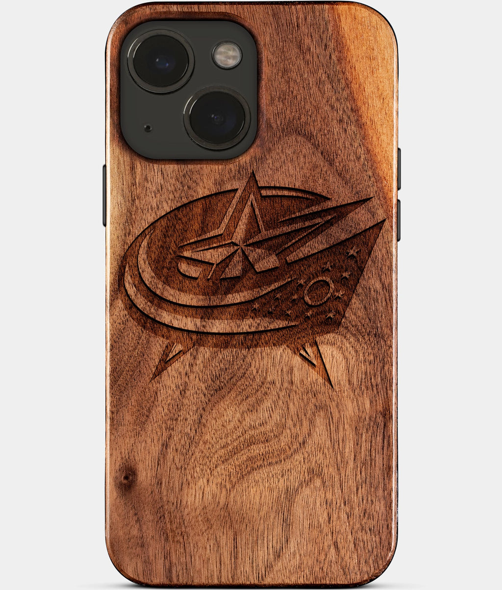 Eco-friendly Columbus Blue Jackets iPhone 15 Case - Carved Wood Custom Columbus Blue Jackets Gift For Him - Monogrammed Personalized iPhone 15 Cover By Aldergrove & Oak