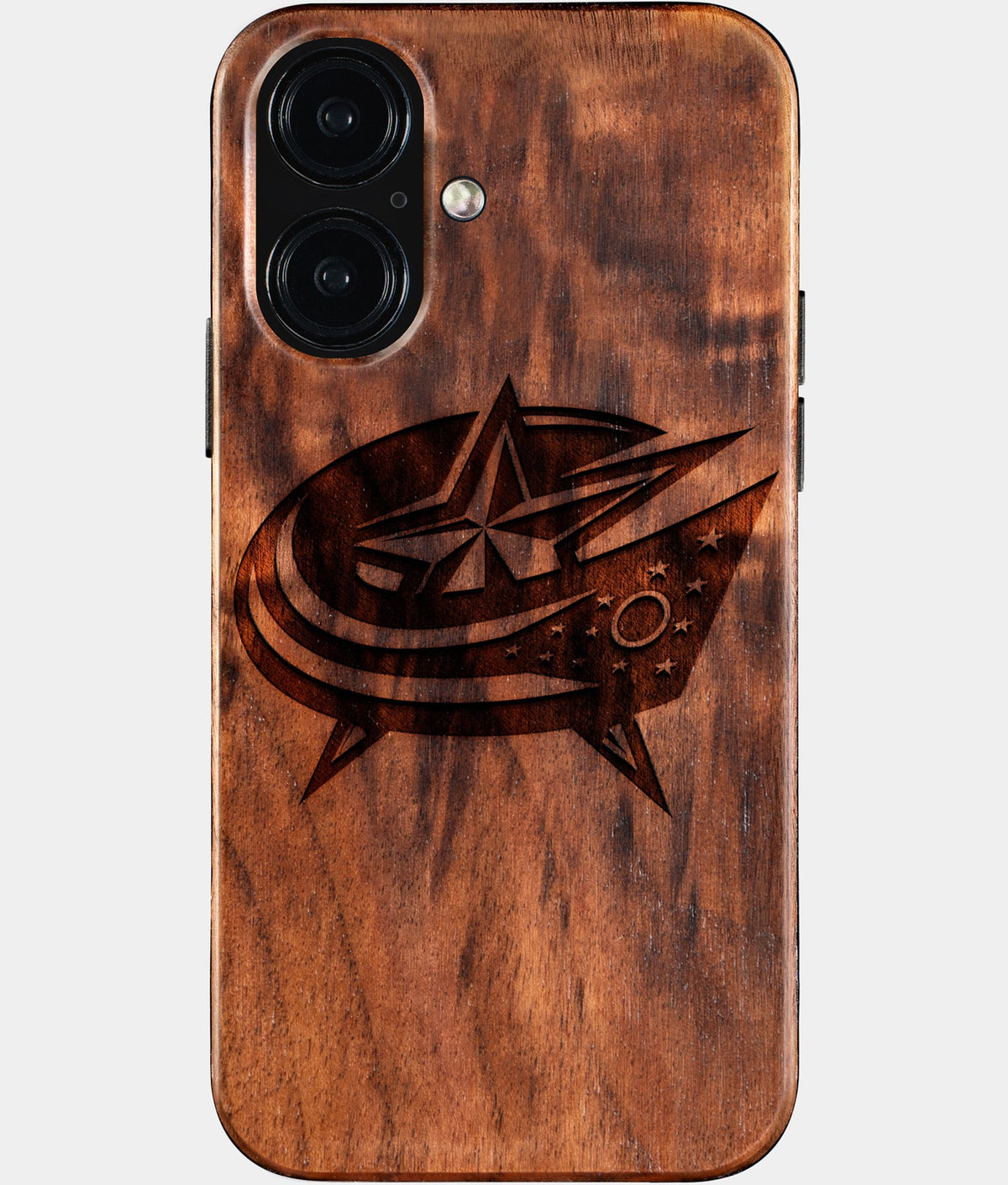 Eco-friendly Columbus Blue Jackets iPhone 16 Case - Carved Wood Custom Columbus Blue Jackets Gift For Him - Monogrammed Personalized iPhone 16 Cover By Aldergrove & Oak