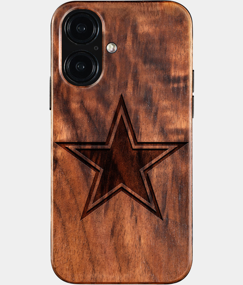 Eco-friendly Dallas Cowboys iPhone 16 Case - Carved Wood Custom Dallas Cowboys Gift For Him - Monogrammed Personalized iPhone 16 Cover By Aldergrove & Oak
