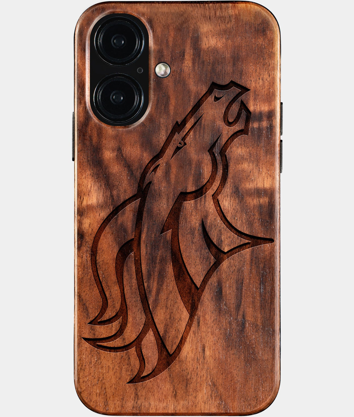 Eco-friendly Denver Broncos iPhone 16 Case - Carved Wood Custom Denver Broncos Gift For Him - Monogrammed Personalized iPhone 16 Cover By Aldergrove & Oak