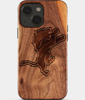 Eco-friendly Detroit Lions iPhone 15 Case - Carved Wood Custom Detroit Lions Gift For Him - Monogrammed Personalized iPhone 15 Cover By Aldergrove & Oak