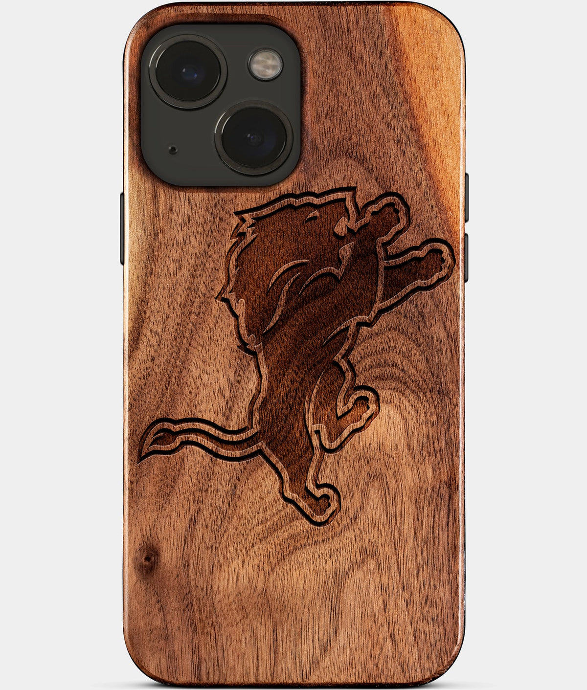 Eco-friendly Detroit Lions iPhone 15 Case - Carved Wood Custom Detroit Lions Gift For Him - Monogrammed Personalized iPhone 15 Cover By Aldergrove & Oak