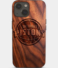 Eco-friendly Detroit Pistons iPhone 14 Case - Carved Wood Custom Detroit Pistons Gift For Him - Monogrammed Personalized iPhone 14 Cover By Aldergrove & Oak