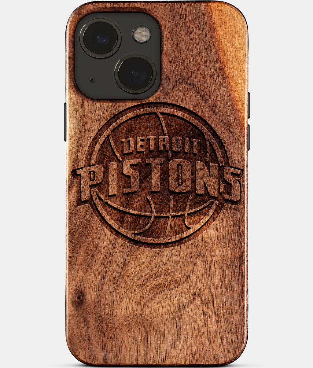 Eco-friendly Detroit Pistons iPhone 15 Case - Carved Wood Custom Detroit Pistons Gift For Him - Monogrammed Personalized iPhone 15 Cover By Aldergrove & Oak