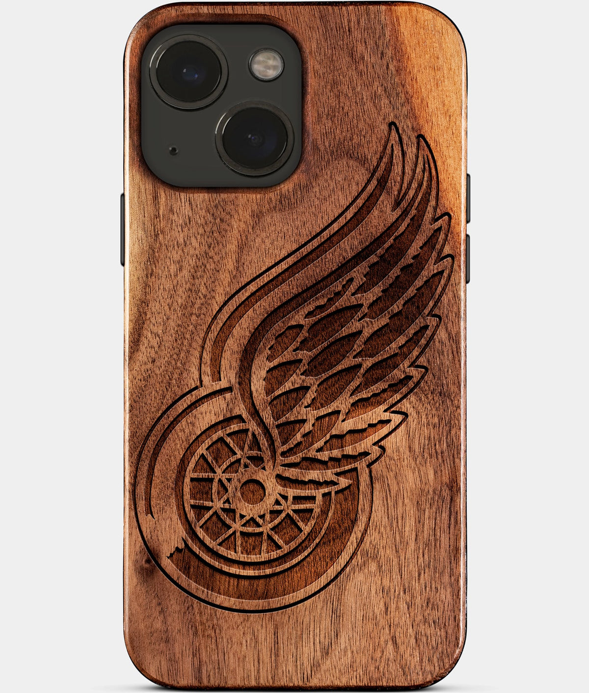 Eco-friendly Detroit Red Wings iPhone 15 Case - Carved Wood Custom Detroit Red Wings Gift For Him - Monogrammed Personalized iPhone 15 Cover By Aldergrove & Oak