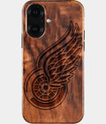 Eco-friendly Detroit Red Wings iPhone 16 Case - Carved Wood Custom Detroit Red Wings Gift For Him - Monogrammed Personalized iPhone 16 Cover By Aldergrove & Oak