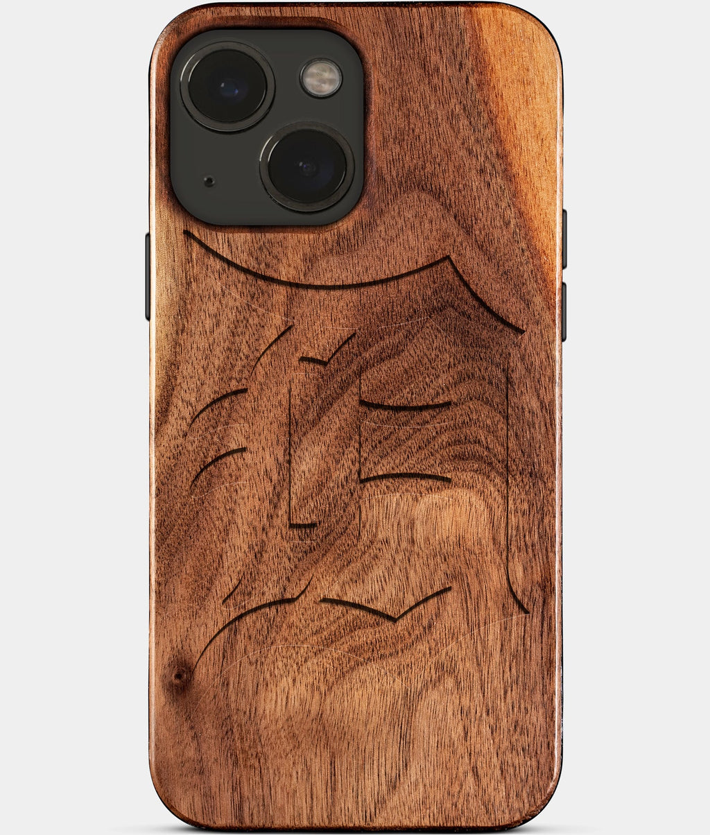 Eco-friendly Detroit Tigers iPhone 15 Case - Carved Wood Custom Detroit Tigers Gift For Him - Monogrammed Personalized iPhone 15 Cover By Aldergrove & Oak