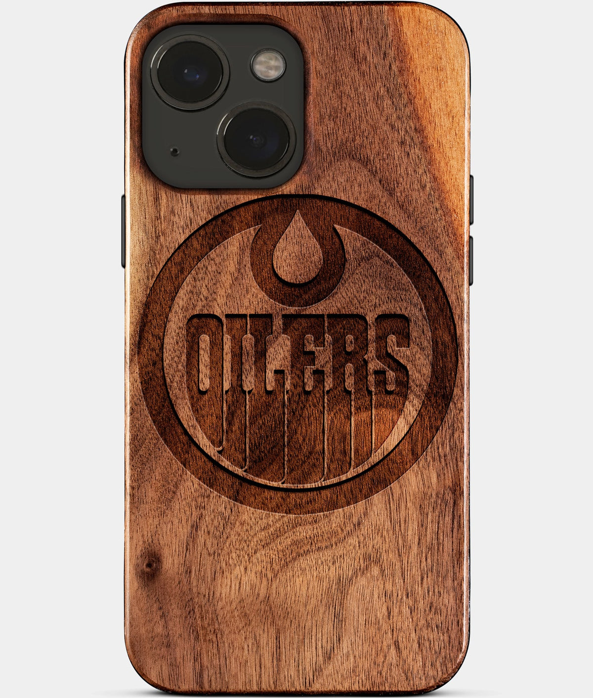 Eco-friendly Edmonton Oilers iPhone 15 Case - Carved Wood Custom Edmonton Oilers Gift For Him - Monogrammed Personalized iPhone 15 Cover By Aldergrove & Oak