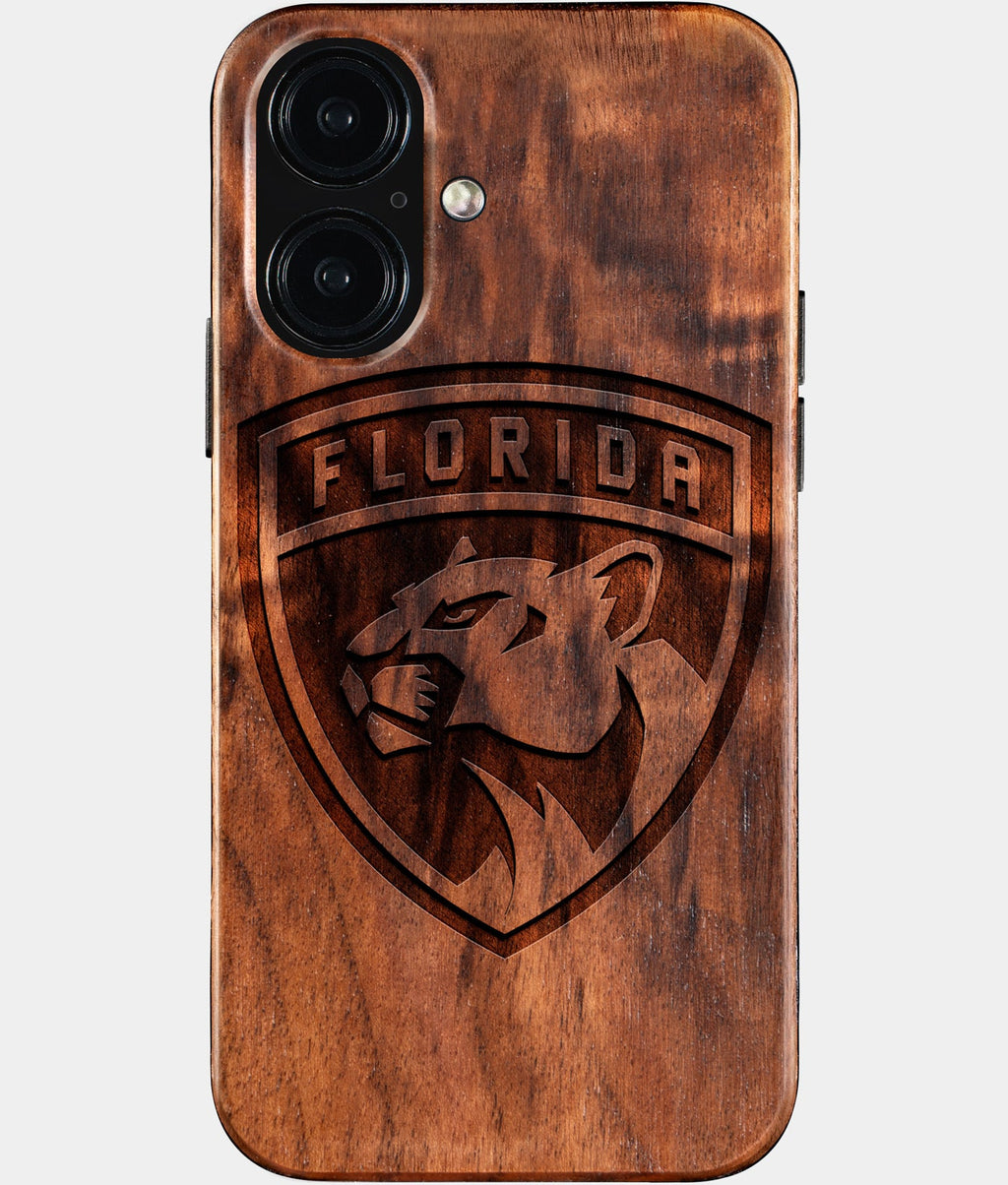 Eco-friendly Florida Panthers iPhone 16 Case - Carved Wood Custom Florida Panthers Gift For Him - Monogrammed Personalized iPhone 16 Cover By Aldergrove & Oak