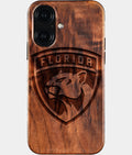 Eco-friendly Florida Panthers iPhone 16 Case - Carved Wood Custom Florida Panthers Gift For Him - Monogrammed Personalized iPhone 16 Cover By Aldergrove & Oak