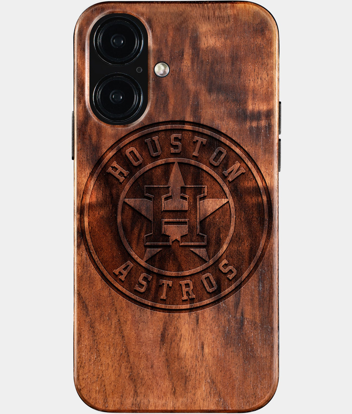 Eco-friendly Houston Astros iPhone 16 Case - Carved Wood Custom Houston Astros Gift For Him - Monogrammed Personalized iPhone 16 Cover By Aldergrove & Oak