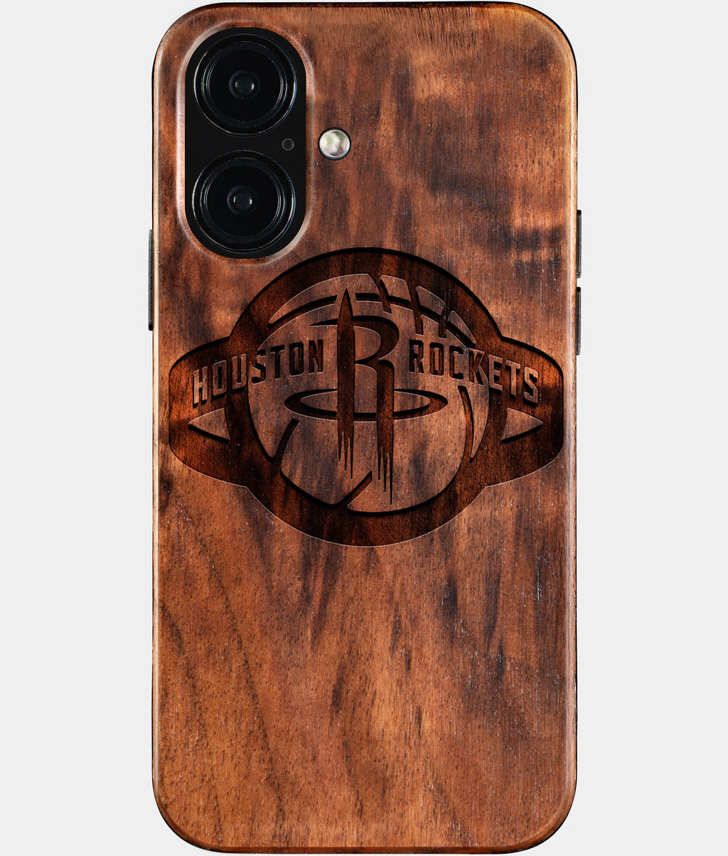 Eco-friendly Houston Rockets iPhone 16 Case - Carved Wood Custom Houston Rockets Gift For Him - Monogrammed Personalized iPhone 16 Cover By Aldergrove & Oak