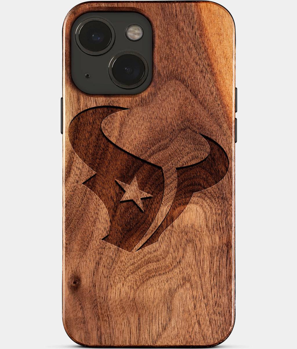 Eco-friendly Houston Texans iPhone 15 Case - Carved Wood Custom Houston Texans Gift For Him - Monogrammed Personalized iPhone 15 Cover By Aldergrove & Oak