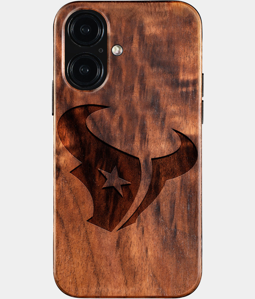 Eco-friendly Houston Texans iPhone 16 Case - Carved Wood Custom Houston Texans Gift For Him - Monogrammed Personalized iPhone 16 Cover By Aldergrove & Oak