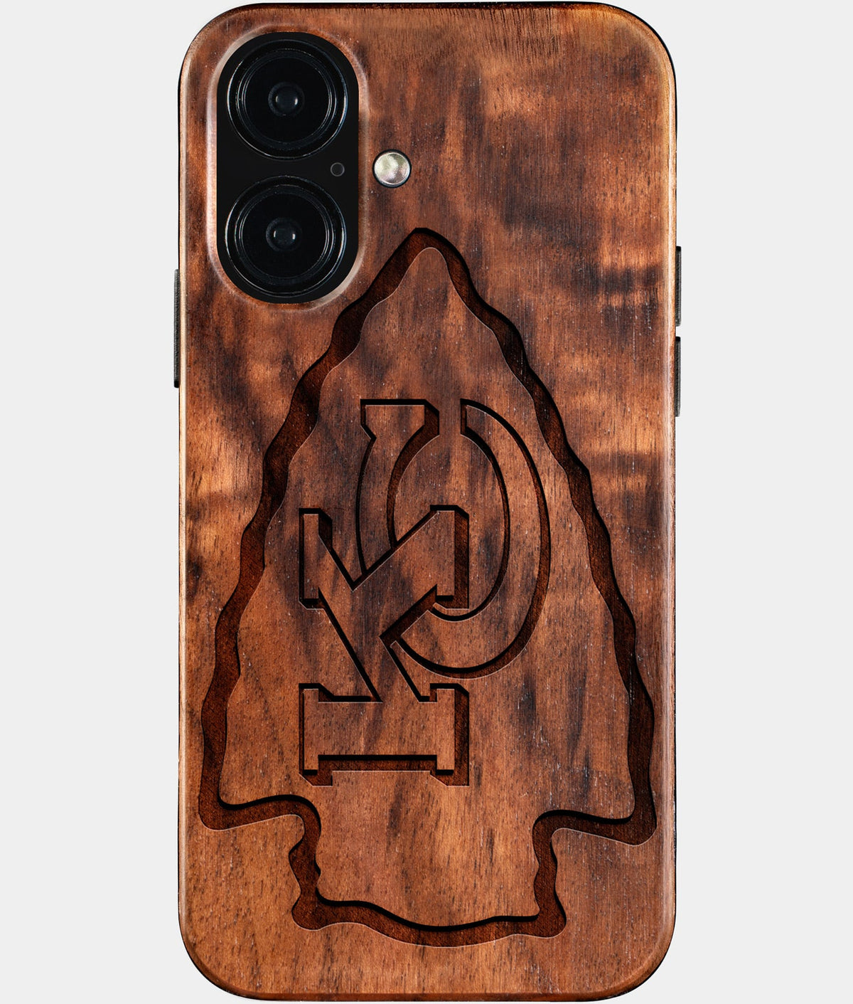Eco-friendly Kansas City Chiefs iPhone 16 Case - Carved Wood Custom Kansas City Chiefs Gift For Him - Monogrammed Personalized iPhone 16 Cover By Aldergrove & Oak