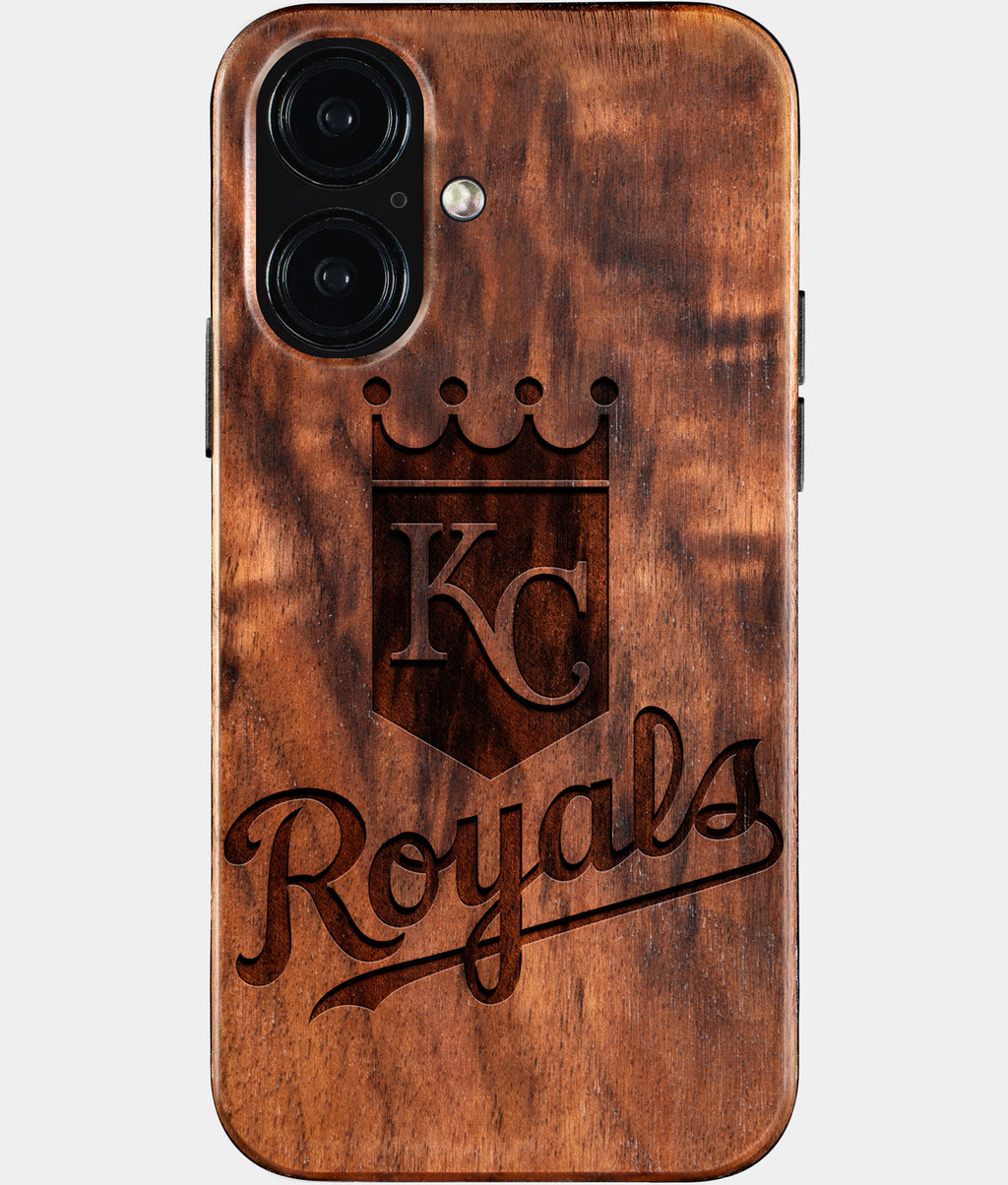 Eco-friendly Kansas City Royals iPhone 16 Case - Carved Wood Custom Kansas City Royals Gift For Him - Monogrammed Personalized iPhone 16 Cover By Aldergrove & Oak