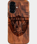 Custom Las Vegas Raiders iPhone 16 Case - Carved Wood Raiders Cover - Eco-friendly Las Vegas Raiders iPhone 16 Case - Custom Las Vegas Raiders Gift For Him - Monogrammed Personalized iPhone 16 Cover By Aldergrove & Oak