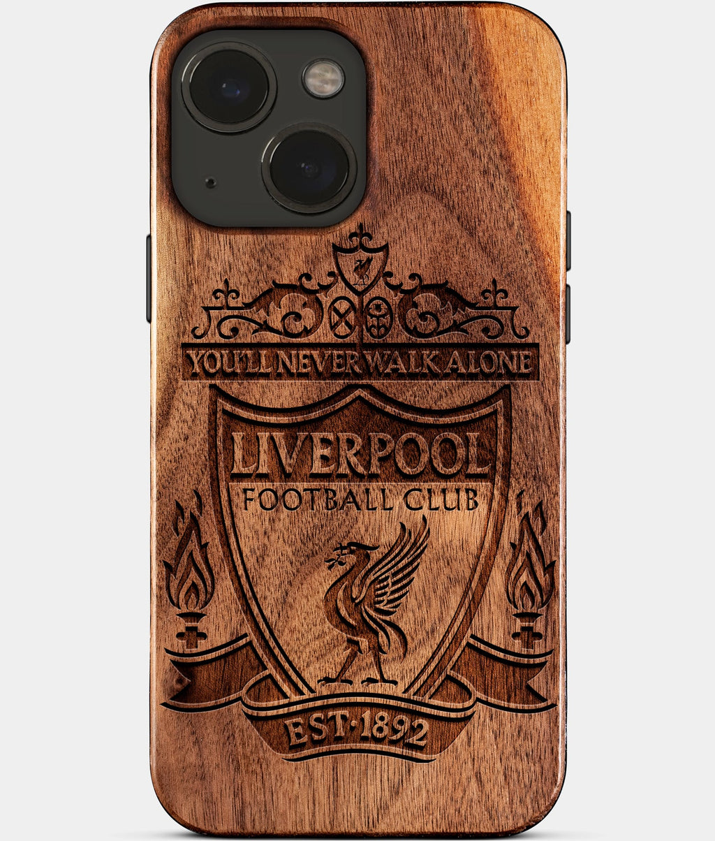 Eco-friendly Liverpool FC iPhone 15 Case - Carved Wood Custom Liverpool FC Gift For Him - Monogrammed Personalized iPhone 15 Cover By Aldergrove & Oak