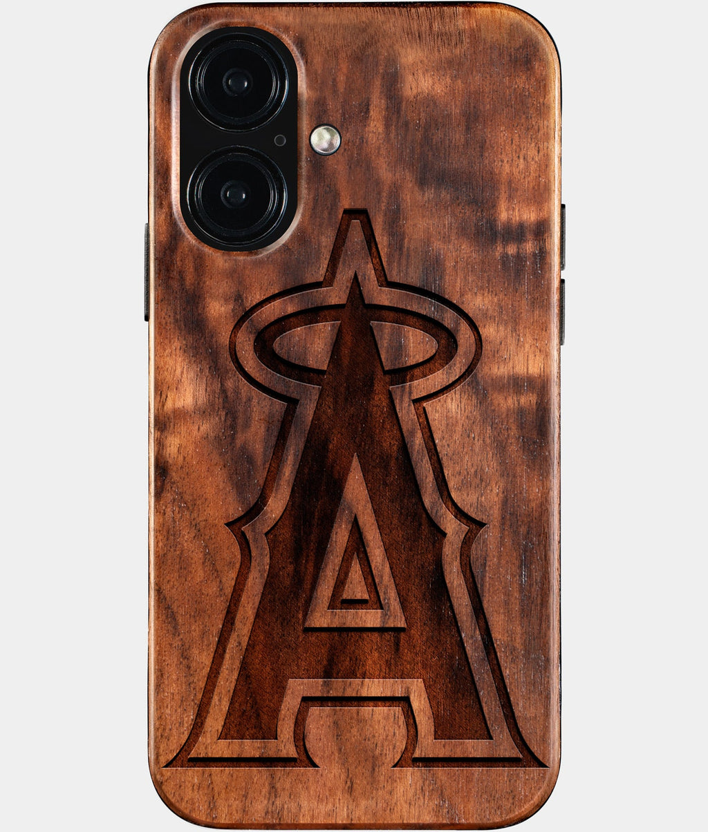 Eco-friendly Los Angeles Angels iPhone 16 Case - Carved Wood Custom Los Angeles Angels Gift For Him - Monogrammed Personalized iPhone 16 Cover By Aldergrove & Oak