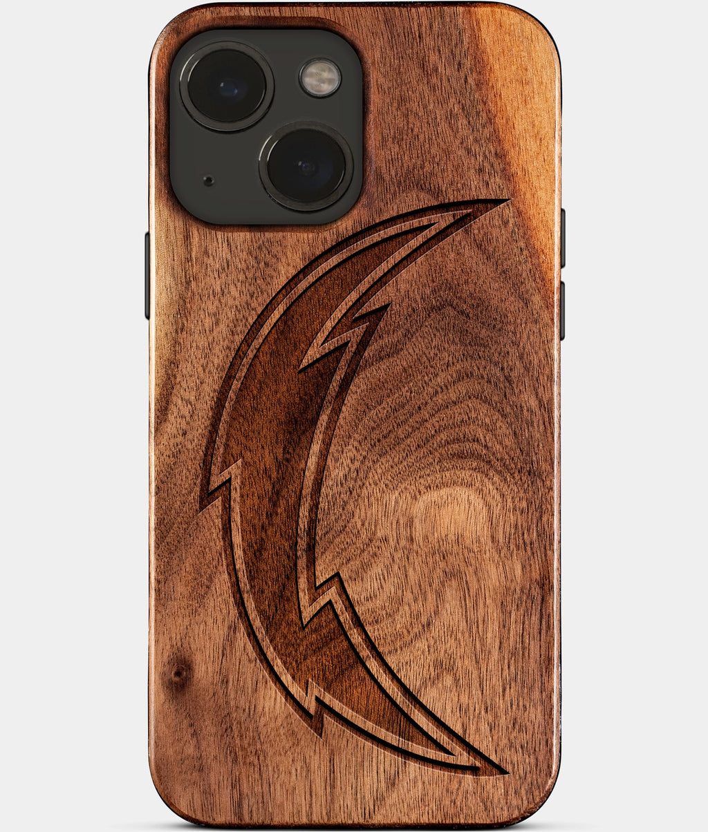 Eco-friendly Los Angeles Chargers iPhone 15 Case - Carved Wood Custom Los Angeles Chargers Gift For Him - Monogrammed Personalized iPhone 15 Cover By Aldergrove & Oak