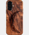 Eco-friendly Los Angeles Chargers iPhone 16 Case - Carved Wood Custom Los Angeles Chargers Gift For Him - Monogrammed Personalized iPhone 16 Cover By Aldergrove & Oak