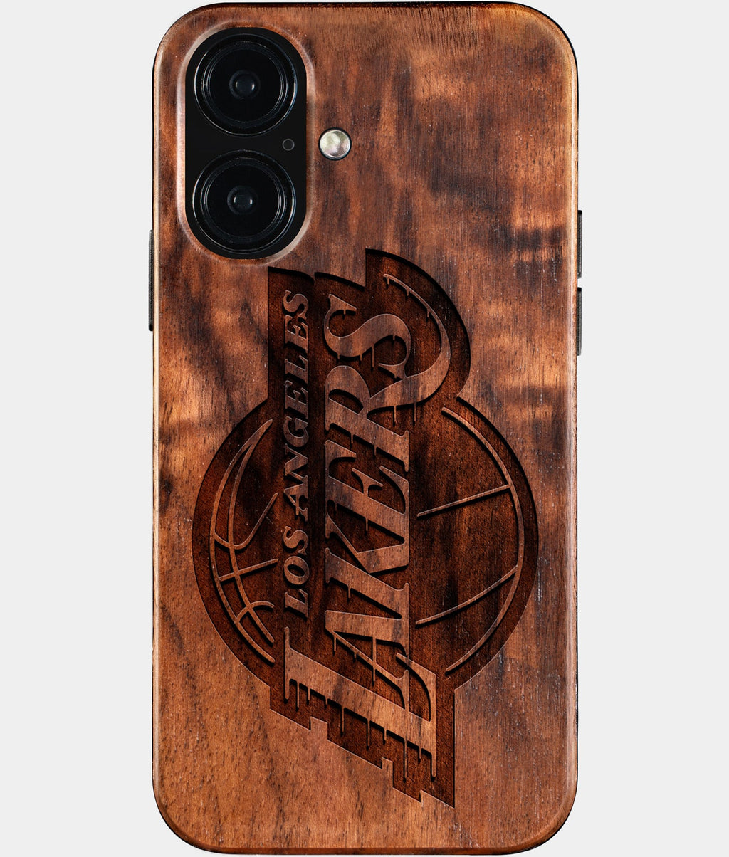 Eco-friendly Los Angeles Lakers iPhone 16 Case - Carved Wood Custom Los Angeles Lakers Gift For Him - Monogrammed Personalized iPhone 16 Cover By Aldergrove & Oak