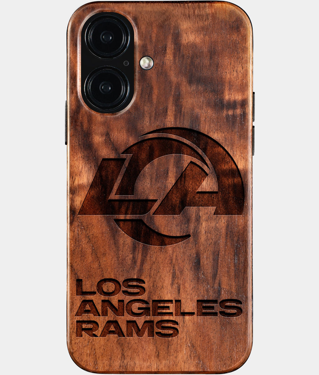Eco-friendly Los Angeles Rams iPhone 16 Case - Carved Wood Custom Los Angeles Rams Gift For Him - Monogrammed Personalized iPhone 16 Cover By Aldergrove & Oak